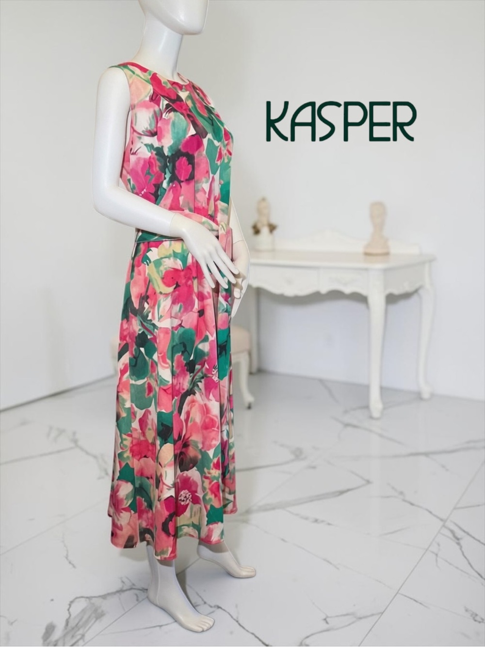 NWT Kasper Printed Scuba Crepe Tie-Waist Fit & Flare Dress - Size 16W - Picture 6 of 10